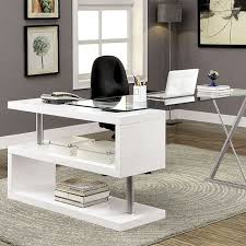 Zoreina White Mdf Metal Curved Panel Glass Top Swivel Desk Home Office Furniture Modern Glass Top Desk Furniture Of America