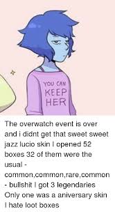 Overwatch's newest event picks up the fight against doomfist, and it may be time for a new character to join the ranks. You Can Keep Her The Overwatch Event Is Over And I Didnt Get That Sweet Sweet Jazz Lucio Skin I Opened 52 Boxes 32 Of Them Were The Usual Commoncommonrarecommon Bullshit I