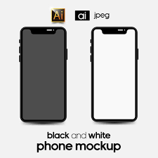 Black And White Phone Mockup Download Vector Illustration Hooraypic Com Phone Mockup Black And White Mockup Downloads