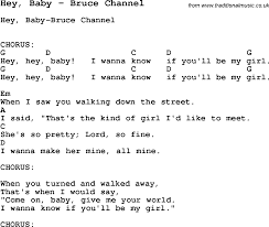 Song Hey Baby By Bruce Channel Song Lyric For Vocal Performance Plus Accompaniment Chords For Ukulele Guitar Banjo Etc