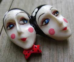Vintage Mime Face Brooch French Theatre Harlequin Two Faces Boho Circus  Jester Clown Performers Stage Actors Mom Gifts Wardrobe Accessories