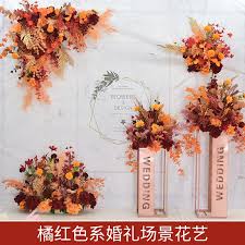 Red flower only spawns during day. Wedding Red Yellow Orange Hotel Simulation Flower Row Flower Background Wall Wedding Welcome New House Decoration Artificial Dried Flowers Aliexpress