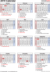 Scroll down to view the national list or choose your state's calendar. 2019 Calendar Free Printable Excel Templates Calendarpedia