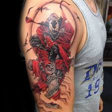 Black And Red Batman Tattoo Mens Black And Red Ink Spawn Arm Tattoo Ideas Tattoos For Guys Tattoo Designs Tattoo Designs Men