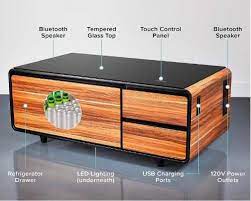 Coffee Table With Refrigerator Drawer Bluetooth Speakers Led Lights Usb Charging Ports For Tablets Lap Refrigerator Drawers Led Lights Built In Refrigerator
