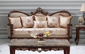 Furniture at victorian trading co. Azalea Victorian Sofa Luxury Couch Beige Floral Print Carved Wood Frame