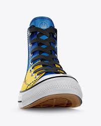 With smart objects, you can edit the graphic canvas layers or delete them entirely and place your own graphics inside without worrying about perspective, light and shadow. High Top Canvas Sneaker Mockup Front View In Apparel Mockups On Yellow Images Object Mockups In 2020 Mockup Psd Design Mockup Free Clothing Mockup