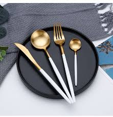European Inspired Cutlery Set Metallic Gold White Dinnerware Tableware Tableware Antique Kitchen Utensils