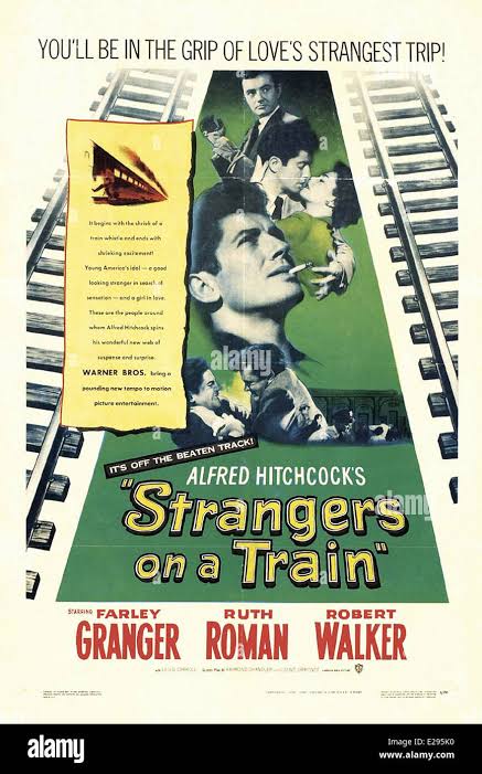 Strangers on a Train - Movie Poster - Director: Alfred Hitchcock - 1951 -  Warner Bros Stock Photo - Alamy