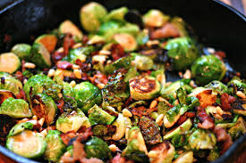 Sauteed Brussels Sprouts With Bacon And Pine Nuts Dishin Dishes Recipe Sprouts With Bacon Brussel Sprouts Sauteed Brussel Sprouts