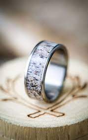 Rainier Men S Titanium Wedding Band With Antler Inlay Fully Customizable Mens Silver Wedding Bands Titanium Wedding Band Mens Silver Wedding Bands