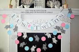 It S Twins Banner Twins Decorations Baby Shower Banner Twins Party Twins Baby Shower Twins Baby Shower Baby Shower Banner Elephant Baby Shower Decorations