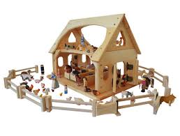 This fold and go barn is a wooden toy barn with wooden farm animals and a fence to engage your child with farm living and the care of farm each set comes with 4 fence pieces and 10 animals (2 horses, 2 cows, 1 colt, 1 calf, 1 pig, 1 dog, 1 cat, and 1 chicken). Wooden Toy Stable Montessori Barn Growing Your Baby