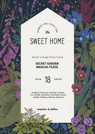 Check spelling or type a new query. Vintage Vector Card Sweet House In The Secret Garden Summer Garden Flowers Classic Illustration Purple Blue Violet Color Tasmeemme Com