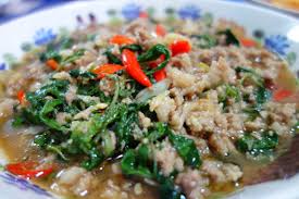 Add the ground chicken and cook it just halfway done. Thai Food Pad Ga Prao Spicy Fried Basil Christine Bedenis