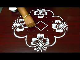 Easy And Simple Rangoli With 7x4 Dots Creative Small Kolam Designs Muggulu With Dots Youtube Kolam Designs Free Hand Rangoli Design Rangoli Designs