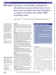 Pdf Results Of A Feasibility Randomised Clinical Trial On Pain Education For Low Back Pain In Nepal The Pain Education In Nepal Low Back Pain Pen Lbp Feasibility Trial
