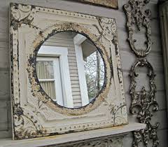 Rustic Mirror 2x2 Framed Antique Ceiling Tin Tile Mirror Circa 1910 Architectural Salvage Original Paint Ready To Hang Arte
