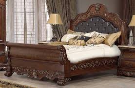 Cleopatra Cherry Wood Queen Upholstered Sleigh Bed Wood Sleigh Bed Sleigh Bedroom Set Upholstered Sleigh Bed