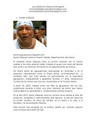 No ha sido fácil asimilar tu inesperada partida, hijo amado, escribió el cantante javier vásquez, exvocalista del. Javier Vasquez Pdf