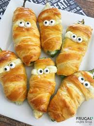 Jalapeno Popper Mummies Recipe Savory Halloween Food Halloween Food Appetizers Halloween Party Appetizers