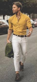 Black And Yellow Button Up Shirt Mens Malikarakurt Mustard Button Up Shirt With Rolled Up Shirt Black Leather White Trou Mens Fashion Business Casual Stylish Dress Shirts Fashion Business Casual