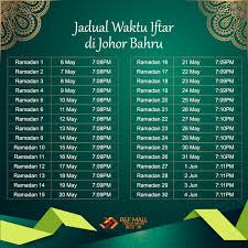 Feb 09, 2020 · jadual waktu takwim berbuka puasa dan imsak bagi seluruh negeri johor 2020. Selamat Berbuka Puasa Here Is The R F Mall Johor Bahru Facebook