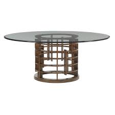 Furniture placed in room of choice; Tommy Bahama Home Island Fusion Meridian Round Dining Table With 60 Inch Glass Top 01 556 875 60c
