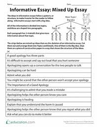 Informative Essay Mixed Up Essay Worksheet Education Com Informative Essay Informational Writing Graphic Organizer Sensory Words