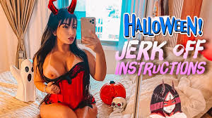 Sexy and evil little devil cosplay big butt brunette strapon joi, hot jerk  off instructions
