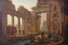 Ruins From The Ancient Baths In Nimes Charles Louis Clerisseau Artwork On Useum Architecture Drawing Painting Art