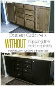 Use a tack cloth to wipe away all the sanding dust from the surface. Darken Cabinets Without Stripping The Existing Finish Diy Furniture Refinishing Furniture Diy Home Improvement