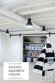 Painted Basement Ceiling White Farmhousestyle Basementfinshing Basementmakeover Basementceiling Farmhouse Basement Remodeling Basement Design Diy Basement