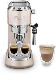 Features that would usually be at the front, such as the control for the steam wand, have been swivelled round to the side. De Longhi Dedica Style Ec 685 Bk Espresso Filter Holder Espresso Machine With Professional Milk Foam Nozzle 15 Cm Wide 1 Litre Water Tank Full Metal Casing E S E Pads Beige Amazon De Home