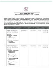 Jawatan kosong terkini yang terdapat di institut pendidikan neo (ined), universiti teknologi mara (uitm) shah alam yang perlu diisi dengan kadar segera.kepada maklumat jawatan kosong: Jawatan Kosong Di Institut Kemahiran Mara Ikm Appjawatan Malaysia
