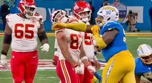 Los Angeles Chargers Player Delivers Haymaker To Travis Kelce's Jaw,  Somehow Doesn't Get Ejected [VIDEO]