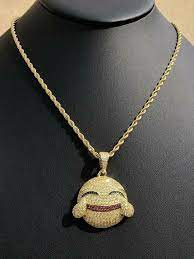 3 50 Ct Round Three Colors Diamond Laughing Emoji Pendant 14k Yellow Gold Finish Animasjewels Pendant Specialoccasion