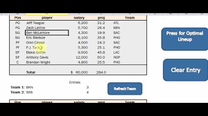 Nba Optimal Lineup Spreadsheet For Excel Solver Version 2 Youtube