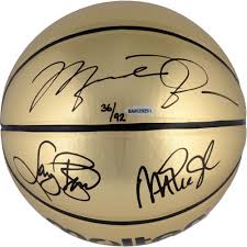 Michael Jordan Larry Bird Magic Johnson Signed Molten Gold Basketball Magic Johnson Larry Bird Basketball