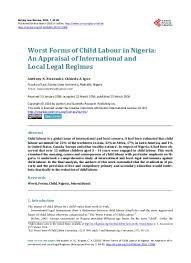 Child labour remains a major source of concern in nigeria, in spite of legislative measures. Worst Forms Of Child Labour In Nigeria An Appraisal Of International And Local Legal Regimes