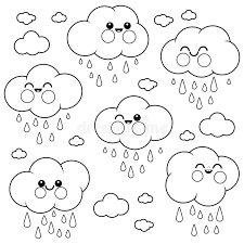 Download 100,000+ royalty free cloud coloring vector images. Cute Raining Cloud Characters Vector Black And White Coloring Page Stock Vector Illustration Of Autumn White 156995796