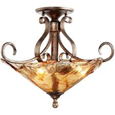 Semi flush ceiling lights hug your ceiling to provide overhead illumination in any room of your home. Franklin Iron Works Rustic Ceiling Light Semi Flush Mount Fixture Bronze Scroll 20 1 4 Wide Amber Art Glass For Bedroom Kitchen Target