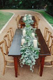 Eucalyptus Runner On Farm Table Rustic Wedding Table Runners Rustic Wedding Table Summer Wedding Centerpieces
