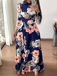 Casual Floral Printed Black Blending Floor Length Dress Womens Floral Maxi Dress Womens Maxi Dresses Maxi Dress