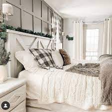 Farmhouse Stylebook On Instagram Love This Cozy Gray And White Cream Bed Rustic Master Bedroom Modern Farmhouse Master Bedroom Farmhouse Master Bedroom Ideas