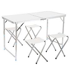 Camping Tables Finether Height Adjustable Aluminum Camping Folding Table And 4 Folding Stools With Parasol Aluminum Folding Table Folding Table Camping Table
