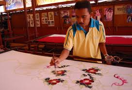 The applied wax resists dyes and therefore allows the artisan to colour selectively by. Malaysian Batik Wikipedia