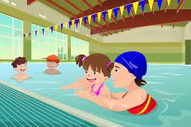 Kids Having A Swimming Lesson In Indoor Pool Ilustracion Vectorial Ilustraciones Ilustraciones Vectoriales