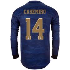 Classy navy strip pays tribute to vocal supporters the brand new away jersey features a sound wave pattern to represent the atmosphere inside los blancos' bernabeu. 2019 20 Adidas Casemiro Real Madrid Away L S Authentic Jersey Soccerpro