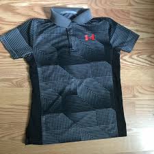 Boys Under Armour Collar Shirt Grey And Black Nwt